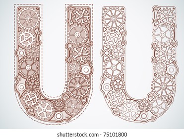 Vector print alphabet of gears. Letter u