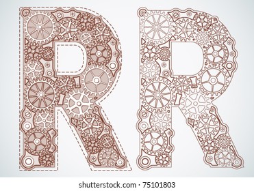 Vector print alphabet of gears. Letter r