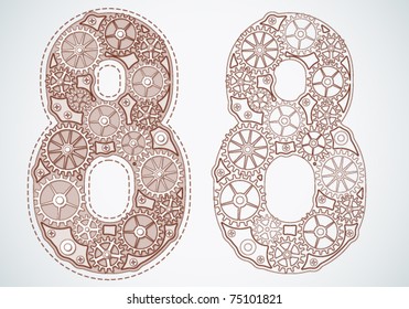 Vector print alphabet of gears. Letter 8