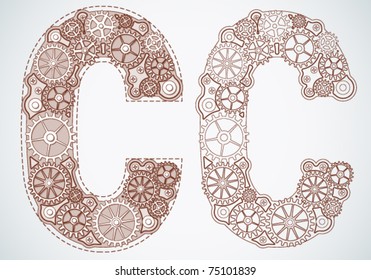 Vector Print Alphabet Of Gears. Letter C