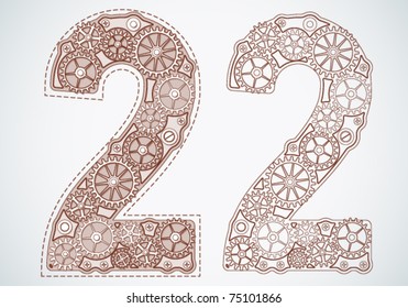 Vector print alphabet of gears. Letter 2