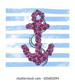 Vector Print Anchor with Pink Flowers