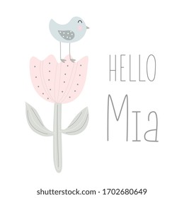 Vector print for baby shower. Hello Mia