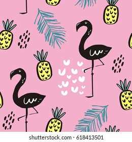 Vector print  with black flamingo