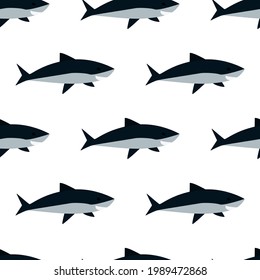 vector print black shark. fish seamless pattern on a white background. print on clothes, linen or print