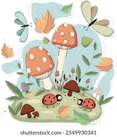 Vector print in cartoon style. Autumn illustration. 