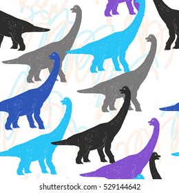 Vector print with colorful dinosaurs. 