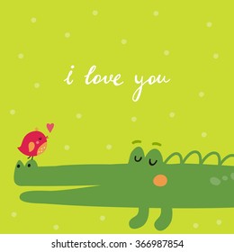 Vector print with cute alligator