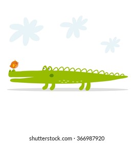 Vector print with cute alligator