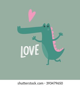 Vector print with cute alligator