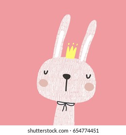 Vector print with cute bunny