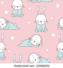 Vector print with cute bunny. Can be used print print  for  t-shirts, home decor, posters, cards. Seamless pattern