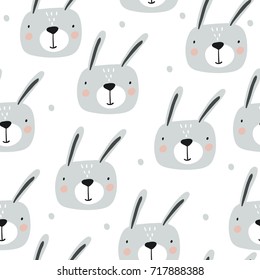 Vector print with cute bunny. Seamless Pattern