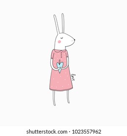 Vector print with cute bunny. Valentine day card