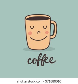 Vector print cute cup of coffee. Good morning