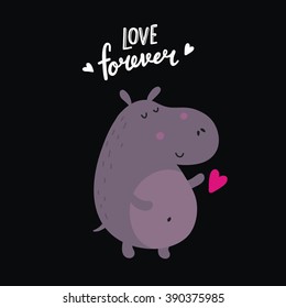 Vector Print With Cute Hippo