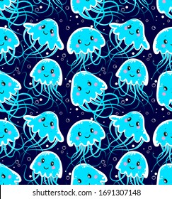 vector print with cute jellyfish. 
trendy stylish design with fun characters. vector background image for fabric, textile, scrapbook, gift wrapping paper. ideal for children's and teenage projects.