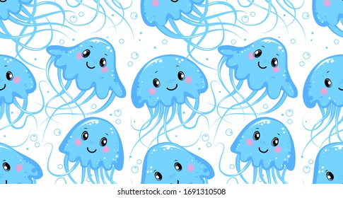 vector print with cute jellyfish. 
trendy stylish design with fun characters. vector background image for fabric, textile, scrapbook, gift wrapping paper. ideal for children's and teenage projects.