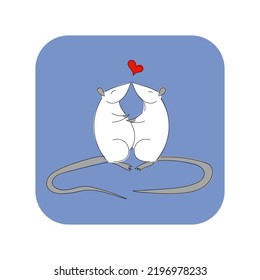 vector print cute picture two happy white rats hug and love each other with red heart over them