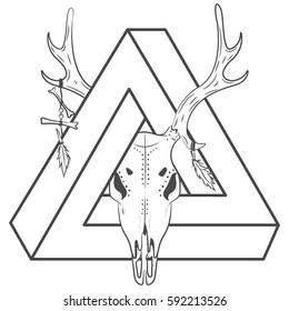 Vector print deer with a triangle. Deer Skull and triangle