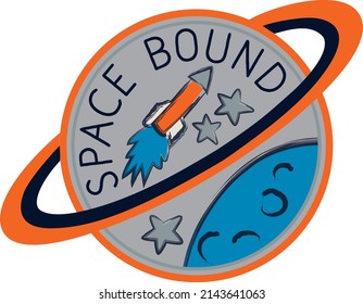 Vector print design with childlike space, rocket and planet theme. Can be used for kids t-shirt print, kids wear, poster, wallpaper, celebration, greeting and invitation.