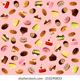 Vector print design with cute cakes.