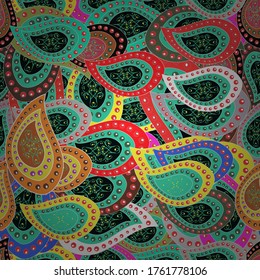 Vector. Print. Design. Doodles green, gray and blue on colors. Flat elements. Nice fabric pattern.