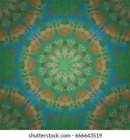 Vector print for design invitation, printing, card, wallpaper, textile or fabric. Motley ornament seamless pattern in green, beige and blue colors.
