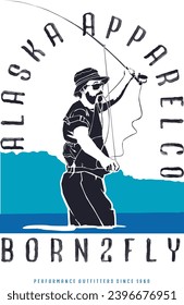 Vector print design on the theme of fishing in Alaska.
