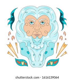 Vector print design - Poseidon. Cartoon flat style design template. Sea god