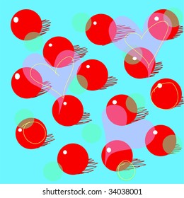 vector print design with red dots, lines, transparent hearts and dots