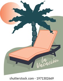 Vector print design with written "vacation" in Spanish.