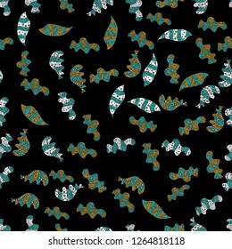 Vector. Print. Fashionable fabric pattern. Doodles green, black and brown on colors.