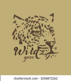 Vector print for female t-shirt. Wild cat, leopard design for screen-printing press, two one-color print. Creative poster. Can be used for fabric, wallpaper, print for textile clothes in fashion.