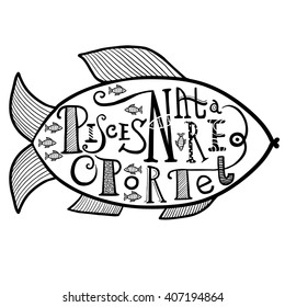 Vector print with fish and lettering in Latin: Fish Must Swim