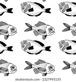 impresión vectorial de peces impresión en tela y embalaje de papel gráficos en blanco y negro diseño marino