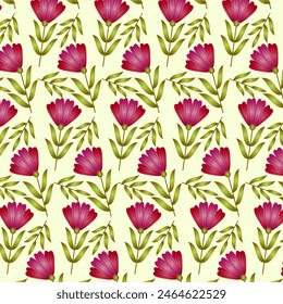 Vector print of flowers.Colorful vector seamless pattern of flowers on a green background.