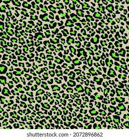 vector print green leopard. seamless print of leopard skin. pattern of animal skins for clothing or print. feline family 
