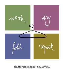 Vector Print With Hand Drawn Clothes Hanger And Handwritten Laundry Quote. Beautiful Household Design Elements.