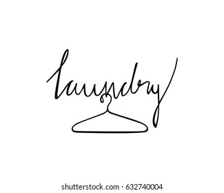Vector print with hand drawn clothes hanger and handwritten Laundry word. Beautiful household design elements.