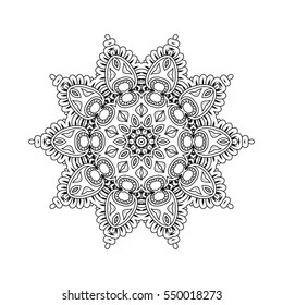 vector,  print  henna. mandala flower, coloring page, coloring book, white background,   decoration ethnic graphic
