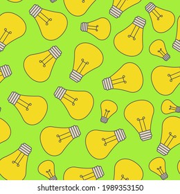 vector print of light bulb on green background, seamless print for clothing or print