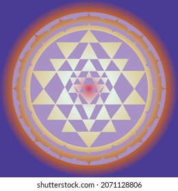 Vector Print Pattern Of a Glowing Sri Yantra Mandala
