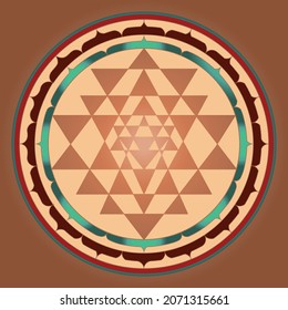 Vector Print Pattern Of a Sri Yantra Mandala in Earth Colors