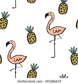 Vector print  with pink flamingo
