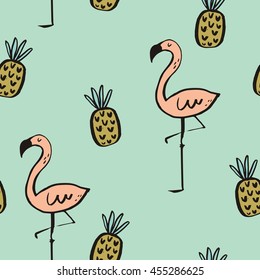 Vector print  with pink flamingo