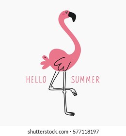 Vector print  with pink flamingo