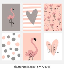 Vector print  with pink flamingo