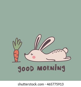 Vector print with rabbit. Good morning