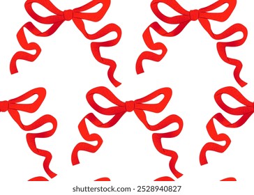 Vector print of red bows. Seamless pattern of bright ribbon. Trendy illustration for clothing, textiles and packaging. Popular drawing for adults and children.